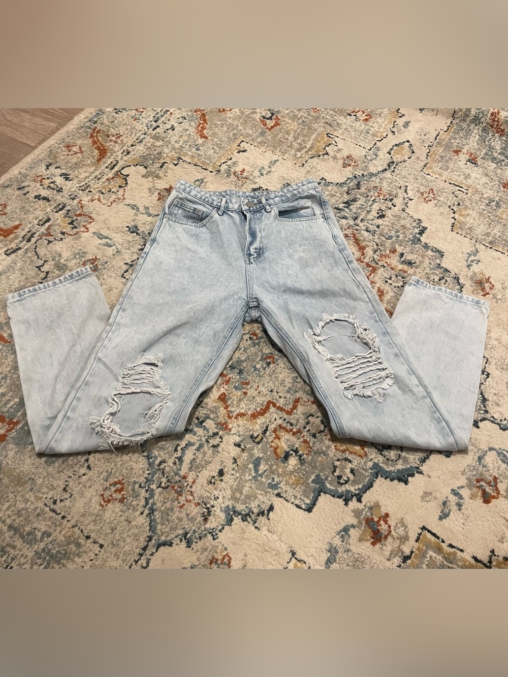 SHEIN Light Blue Distressed Boyfriend Jeans